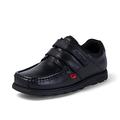 Kickers Boy's Fragma Strap Teen Leather Shoes, Black, 4 UK