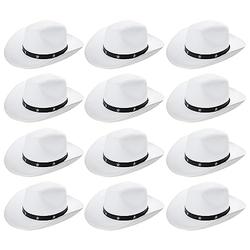 COWBOY HAT FANCY DRESS ACCESSORY - WHITE STAR STUDDED COWBOY HAT COWGIRL HATS WILD WEST (PACK OF 12)