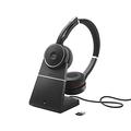 Jabra Evolve 75 UC Wireless Stereo On-Ear Headset – Unified Communications Optimised Headphones With Long-Lasting Battery and Charging Stand – USB Bluetooth Adapter – Black