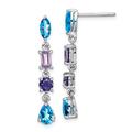 925 Sterling Silver Polished Post Earrings Amethyst Blue Topaz and Iolite Long Drop Dangle Earrings Measures 31x5mm Wide Jewelry Gifts for Women