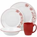 Corelle Geschirr-Set Berries and Leaves aus Vitrelle-Glas für 4 Personen 16-teilig, splitter- und bruchfest, rot