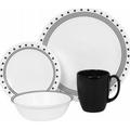 Corelle Geschirr-Set City Block aus Vitrelle-Glas für 4 Personen 16-teilig, splitter- und bruchfest, schwarz