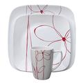 Corelle Geschirr-Set Daisy Days aus Vitrelle-Glas für 4 Personen 16-teilig, splitter- und bruchfest, rot