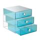 iDesign Drawers Schubladenbox | Schminkbox mit 3 Schubladen zum Sortieren von Make-Up, Schmuck etc. | Schubladen Organizer für Büro- und Bastelbedarf | Kunststoff aqua-blau