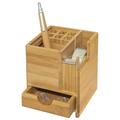 WEDO 611707 Tischorganizer Bambus inkl. Klebefilm-Abroller, für 6 Stifte mit Sammelfach und Schublade Braun