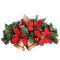 WeRChristmas Holly, 30 cm, Blumen und Blättern verziert, mit zwei Glocken, Weihnachtsdeko, Rot/Gold