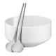 WMF Moto Salatschüssel Set, 3-teilig, Salatschale, Ø 26 cm, mit Salatbesteck, Porzellan, Cromargan Edelstahl poliert, spülmaschinengeeignet Flower White Satin, weiß