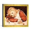 Gerahmtes Bild von Albert Anker Schlafendes Mädchen, Kunstdruck im hochwertigen handgefertigten Bilder-Rahmen, 40x30 cm, Gold raya