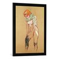 Gerahmtes Bild von Henri de Toulouse-Lautrec Woman Pulling Up her Stocking, 1894", Kunstdruck im hochwertigen handgefertigten Bilder-Rahmen, 50x70 cm, Schwarz matt