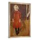 Gerahmtes Bild von Paula Modersohn-Becker "Stehendes Mädchen vor einem Ziegenstall", Kunstdruck im hochwertigen handgefertigten Bilder-Rahmen, 70x100 cm, Silber raya