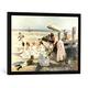 Gerahmtes Bild von Alexander Mark Rossi "On the Shores of Bognor Regis - Portrait Group of the Harford Couple and their Children, 1887", Kunstdruck im hochwertigen handgefertigten Bilder-Rahmen, 70x50 cm, Schwarz matt