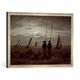 Gerahmtes Bild von Caspar David Friedrich Mondnacht am Strand mit Fischern, Kunstdruck im hochwertigen handgefertigten Bilder-Rahmen, 70x50 cm, Silber raya