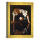 Gerahmtes Bild von Michelangelo Merisi Caravaggio Narziß, Kunstdruck im hochwertigen handgefertigten Bilder-Rahmen, 30x30 cm, Gold raya