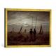 Gerahmtes Bild von Caspar David Friedrich Mondnacht am Strand mit Fischern, Kunstdruck im hochwertigen handgefertigten Bilder-Rahmen, 70x50 cm, Gold raya