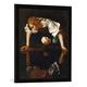 Gerahmtes Bild von Michelangelo Merisi Caravaggio Narziß, Kunstdruck im hochwertigen handgefertigten Bilder-Rahmen, 50x70 cm, Schwarz matt