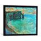 Gerahmtes Bild von Claude Monet La Falaise d'Aval, avec la Porte et l'Aiguille, Kunstdruck im hochwertigen handgefertigten Bilder-Rahmen, 70x50 cm, Schwarz matt