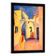 Gerahmtes Bild von August Macke Blick in eine Gasse in Tunis, Kunstdruck im hochwertigen handgefertigten Bilder-Rahmen, 50x70 cm, Schwarz matt