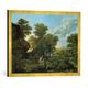 Gerahmtes Bild von Nicolas Poussin Le Printemps, ou le Paradis Terrestre, Kunstdruck im hochwertigen handgefertigten Bilder-Rahmen, 70x50 cm, Gold raya