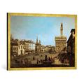 Gerahmtes Bild von Bernardo Bellotto Piazza della Signoria, Kunstdruck im hochwertigen handgefertigten Bilder-Rahmen, 80x60 cm, Gold raya