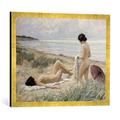 Gerahmtes Bild von Paul Fischer Summer on the Beach, Kunstdruck im hochwertigen handgefertigten Bilder-Rahmen, 70x50 cm, Gold raya