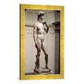 Gerahmtes Bild von Michelangelo Buonarroti David, sculpture by Michelangelo Buonarroti (1475-1564), 1501-4, Kunstdruck im hochwertigen handgefertigten Bilder-Rahmen, 40x60 cm, Gold raya