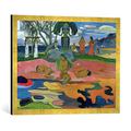 Gerahmtes Bild von Paul Gauguin Mahana no atua, Kunstdruck im hochwertigen handgefertigten Bilder-Rahmen, 70x50 cm, Gold raya