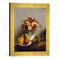 Gerahmtes Bild von Ignace Henri Jean Fantin-Latour "Fleurs et fruits", Kunstdruck im hochwertigen handgefertigten Bilder-Rahmen, 30x40 cm, Gold raya