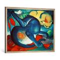 Gerahmtes Bild von Franz Marc "Zwei Katzen, blau und gelb", Kunstdruck im hochwertigen handgefertigten Bilder-Rahmen, 100x70 cm, Silber raya