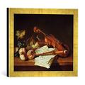 Gerahmtes Bild von Jean-Baptiste Oudry Stilleben mit Violine und Blockflöte, Kunstdruck im hochwertigen handgefertigten Bilder-Rahmen, 40x30 cm, Gold raya