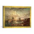 Gerahmtes Bild von Jean-Francois Hue View of the Port at Brest, Kunstdruck im hochwertigen handgefertigten Bilder-Rahmen, 60x40 cm, Gold raya