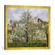 Gerahmtes Bild von Camille Pissarro Potager et arbres en fleurs, printemps, Pontoise, Kunstdruck im hochwertigen handgefertigten Bilder-Rahmen, 70x50 cm, Gold raya