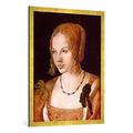 Gerahmtes Bild von Albrecht Dürer "Bildnis einer jungen Venezianerin", Kunstdruck im hochwertigen handgefertigten Bilder-Rahmen, 70x100 cm, Gold raya