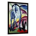 Gerahmtes Bild von Franz Marc "Blaues Pferd I", Kunstdruck im hochwertigen handgefertigten Bilder-Rahmen, 70x100 cm, Schwarz matt