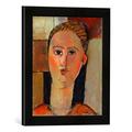 Gerahmtes Bild von Amedeo Modigliani The Red-haired Girl, 1915", Kunstdruck im hochwertigen handgefertigten Bilder-Rahmen, 30x40 cm, Schwarz matt