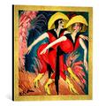 Gerahmtes Bild von Ernst Ludwig Kirchner Dancers in Red, 1914", Kunstdruck im hochwertigen handgefertigten Bilder-Rahmen, 50x50 cm, Gold raya