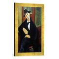 Gerahmtes Bild von Amedeo Modigliani Mario, Kunstdruck im hochwertigen handgefertigten Bilder-Rahmen, 40x60 cm, Gold raya