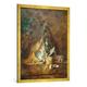 Gerahmtes Bild von Jean-Baptiste-Siméon Chardin "Zwei Kaninchen, ein Feldhuhn, Jagdtasche und Pulverdose", Kunstdruck im hochwertigen handgefertigten Bilder-Rahmen, 70x100 cm, Gold raya