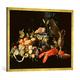 Gerahmtes Bild von Jan Davidsz. de Heem "Stilleben mit Früchten und Hummer", Kunstdruck im hochwertigen handgefertigten Bilder-Rahmen, 100x70 cm, Gold raya