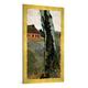 Gerahmtes Bild von Paula Modersohn-Becker "Birkenstamm und Haus", Kunstdruck im hochwertigen handgefertigten Bilder-Rahmen, 50x100 cm, Gold raya