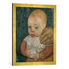 Gerahmtes Bild von Paula Modersohn-Becker Säugling mit der Hand der Mutter, Kunstdruck im hochwertigen handgefertigten Bilder-Rahmen, 50x70 cm, Gold raya