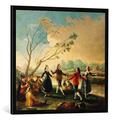 Gerahmtes Bild von Francisco Jose de Goya y Lucientes "Dance on the Banks of the River Manzanares, 1777", Kunstdruck im hochwertigen handgefertigten Bilder-Rahmen, 70x70 cm, Schwarz matt