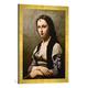 Gerahmtes Bild von Camille Corot "La femme à la perle", Kunstdruck im hochwertigen handgefertigten Bilder-Rahmen, 50x70 cm, Gold raya
