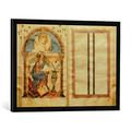 Gerahmtes Bild von karolingisch Buchmalerei "Evangelist Lukas / Lorscher Evangeliar", Kunstdruck im hochwertigen handgefertigten Bilder-Rahmen, 70x50 cm, Schwarz matt