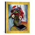 Gerahmtes Bild von August Macke Stilleben mit Anemonen und blauem Buch, Kunstdruck im hochwertigen handgefertigten Bilder-Rahmen, 30x30 cm, Gold raya