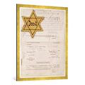 Gerahmtes Bild von Anonymous "Identity card and yellow star for a Jew living in Amsterdam in 1943", Kunstdruck im hochwertigen handgefertigten Bilder-Rahmen, 70x100 cm, Gold raya