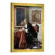 Gerahmtes Bild von Gabriel Metsu Gabriel Metsu, Briefschreibender Herr, Kunstdruck im hochwertigen handgefertigten Bilder-Rahmen, 50x70 cm, Gold raya