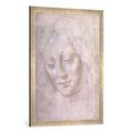 Gerahmtes Bild von Leonardo nach da Vinci Head of a woman, Kunstdruck im hochwertigen handgefertigten Bilder-Rahmen, 60x80 cm, Silber raya