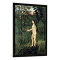 Gerahmtes Bild von Henri J.F. Rousseau "Eve et le serpent", Kunstdruck im hochwertigen handgefertigten Bilder-Rahmen, 70x100 cm, Schwarz matt