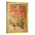 Gerahmtes Bild von Wandmalerei Aregno, Kirche, Michael u.Drache, Kunstdruck im hochwertigen handgefertigten Bilder-Rahmen, 60x80 cm, Gold raya
