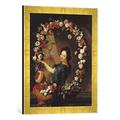 Gerahmtes Bild von J-B. & A. Belin de Fontenay & Coypel "Portrait of a Woman Surrounded by Flowers, presumed to be Julie d'Angennes", Kunstdruck im hochwertigen handgefertigten Bilder-Rahmen, 40x60 cm, Gold raya